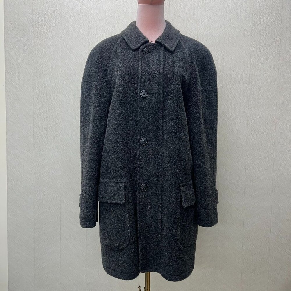 DI BELLO Men Wool and Mohair Dark Grey Peacoat Size 48 Made in Italy